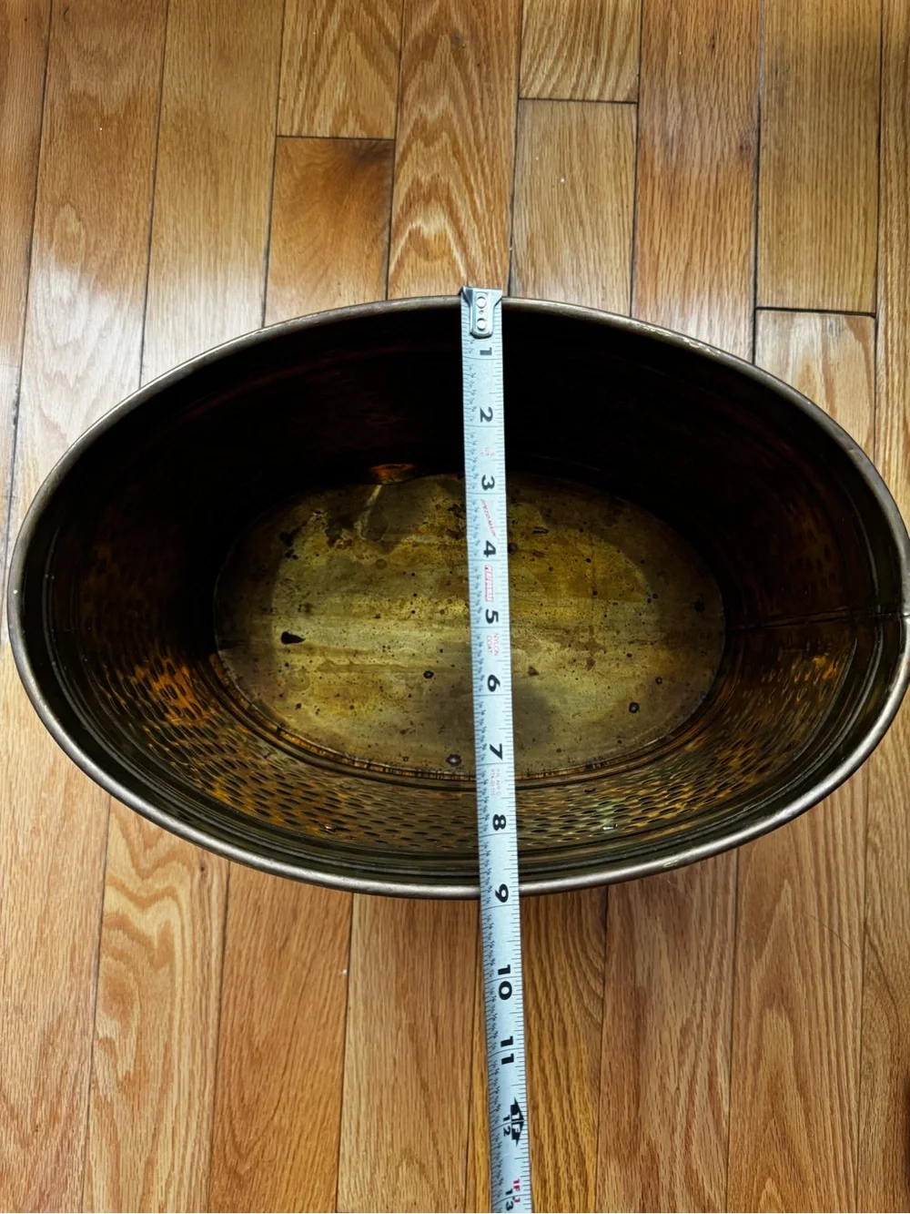 Vintage Hammered Brass Vessel with Rope-Style Handles Planter / Storage